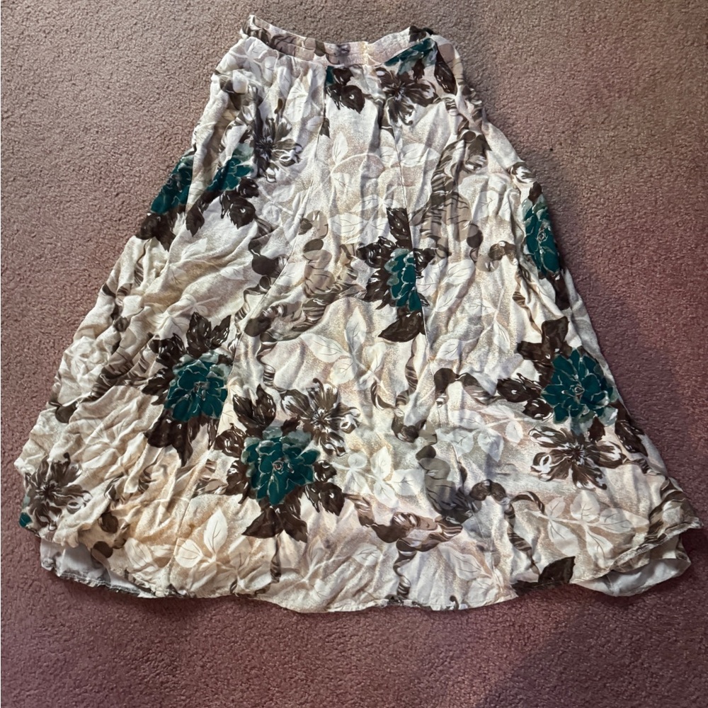 Autograph Cream and Teal Floral Maxi Skirt